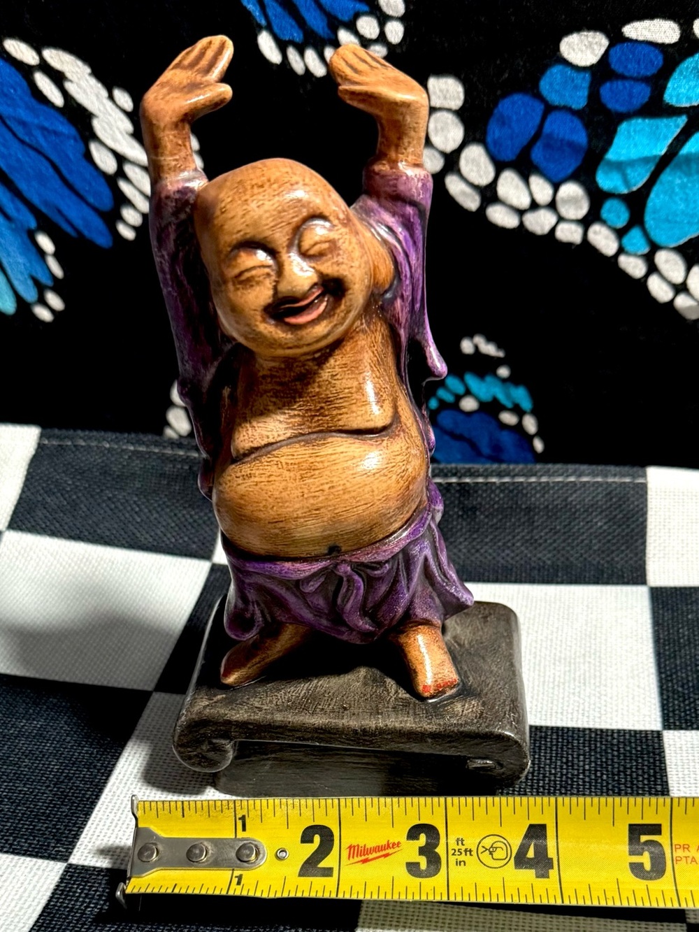 Vintage Buddha Smiling Happy Standing Arms Up Ceramic Figurine